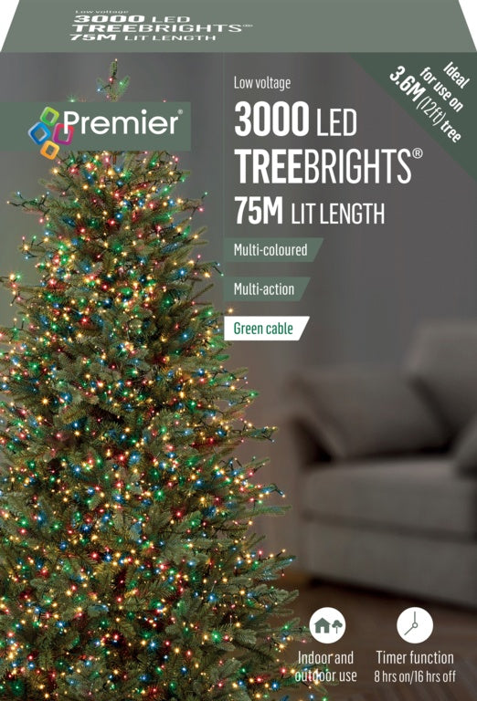Premier 3000 LED Multi Action Treebrights With Timer Multi/Green Cable
