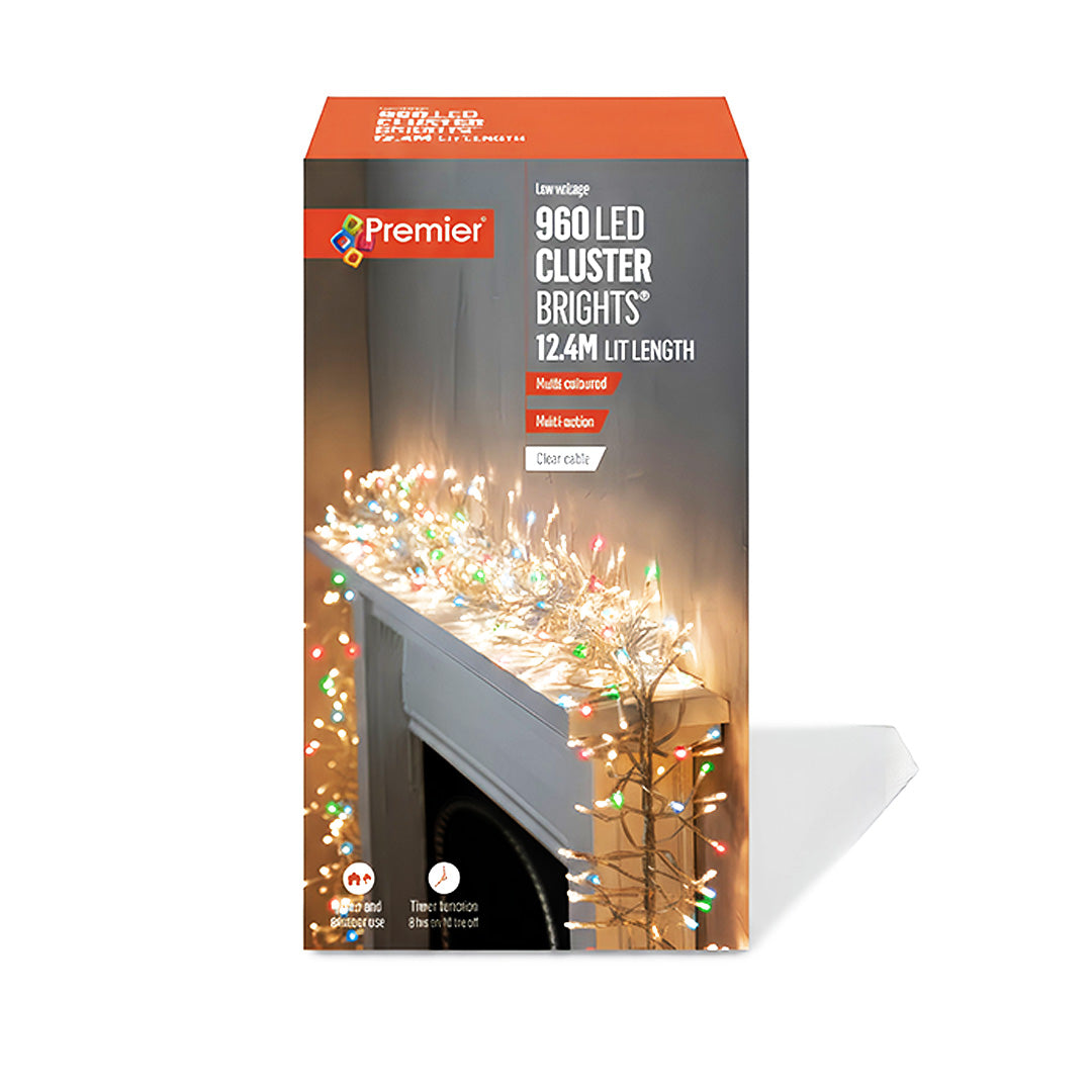 Premier 960 LED Multi Action Cluster Lights with Timer Multi Clear String Lights