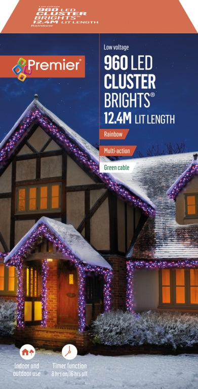 Premier 960 LED Multi Action Cluster Brights With Timer Rainbow/Green Cable