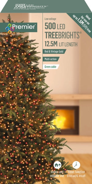 Premier 500 LED Multi Action Treebrights With Timer Red & Vintage Gold/Green Cable