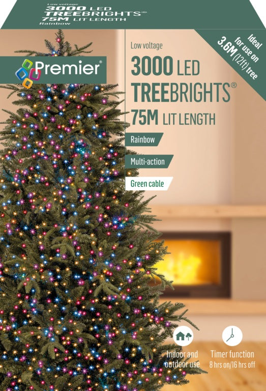 Premier 3000 LED Multi Action Treebrights With Timer Rainbow/Green Cable