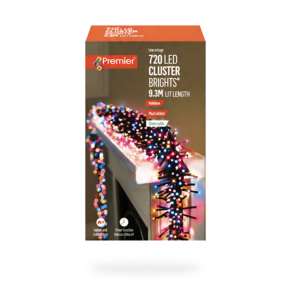 Premier 720 LED Multi Action Cluster Brights With Timer Rainbow/Green Cable