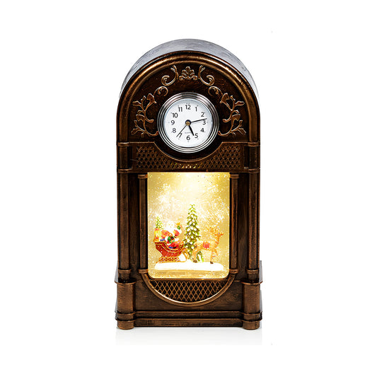 Premier Antique Gold Clock Glitter with Spinner Santa 29cm Christmas Decoration