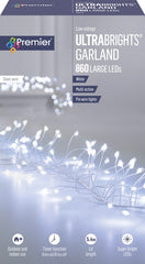 Premier Multi Action Ultra Bright Garland Silver Wire White 860 LEDs