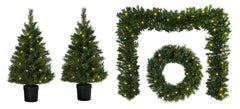 Premier Christmas Door Set Tree Wreath Garland Prelit