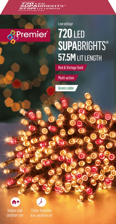 Premier 720 LED Multi Action Supabrights With Timer Red/Vintage Gold