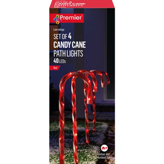Premier 4 Candy Cane Path Lights 62cm Red Outdoor Christmas Garden Decor