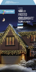 Premier Multi Action Frosted Cap Icicles 460 LED Warm White/White Cable