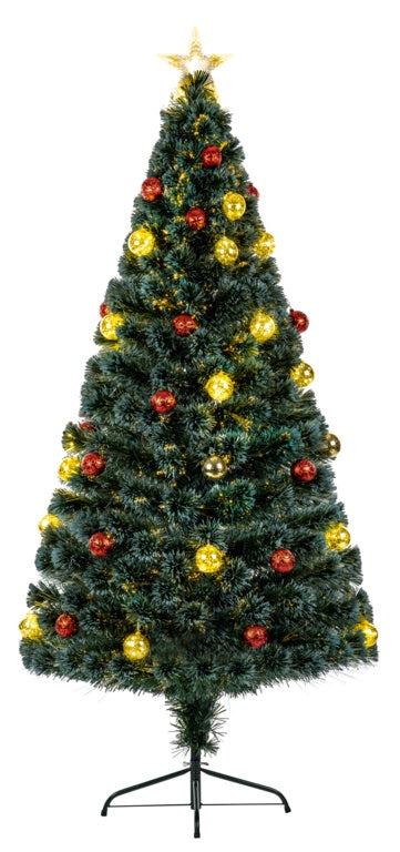 Premier Green Fibre Optic Tree With Pin Wire LED Baubles 1.8m