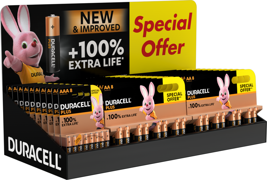 Duracell Plus Power AA/AAA Batteries Counter Display Unit x 34 Cards