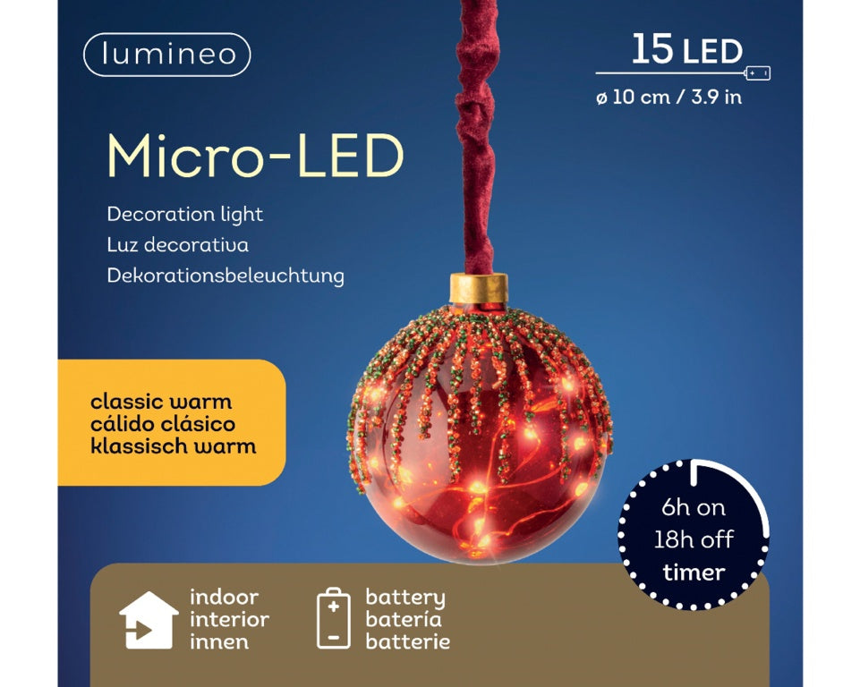 Lumineo Micro LED Ball Christmas Red 20cm Classic Warm