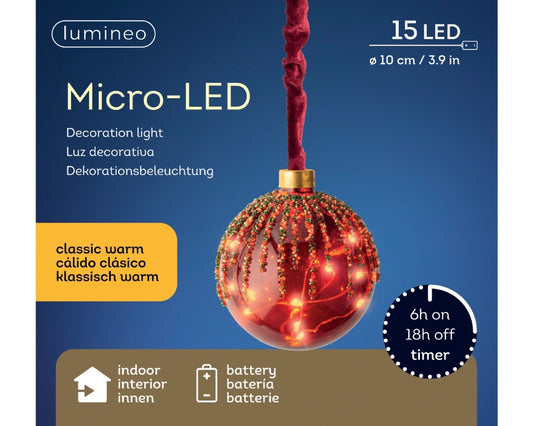 Lumineo Micro LED Ball Christmas Red 20cm Classic Warm