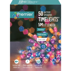 Premier 50 LED Multi Action Battery Operated TIMELIGHTS™ Rainbow/Clear Cable