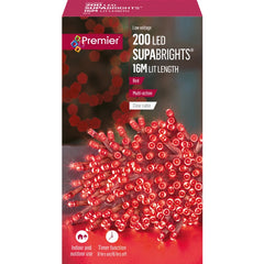 Premier 200 LED Multi Action Supabrights With Timer Red Clear Cable