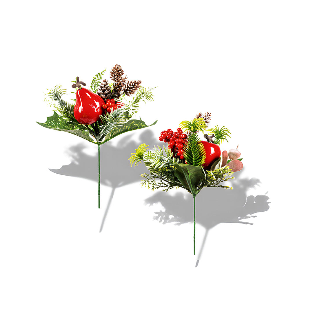 Premier Apple Cone Pick 17cm 2 Assorted Decorative Christmas Tree Picks