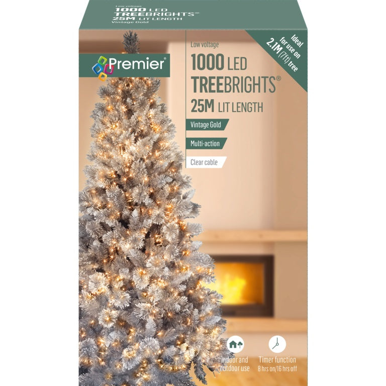Premier 1000 LED Multi Action Treebrights With Timer Vintage Gold/Clear Cable