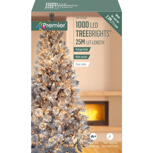 Premier 1000 LED Multi Action Treebrights With Timer Vintage Gold/Clear Cable