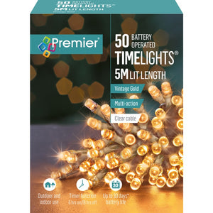 Premier 50 LED Multi Action Battery Operated TIMELIGHTS™ Vintage Gold/Clear Cable