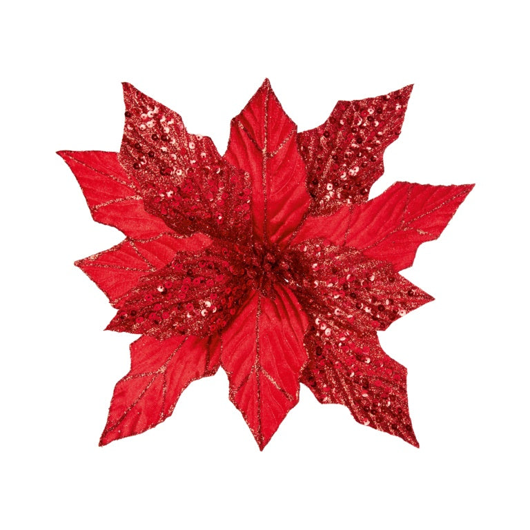 Premier Red Glitter Leather Poinsettia 30cm