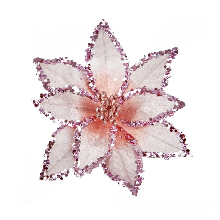 Premier Beaded Poinsettia On Clip Pink 20cm