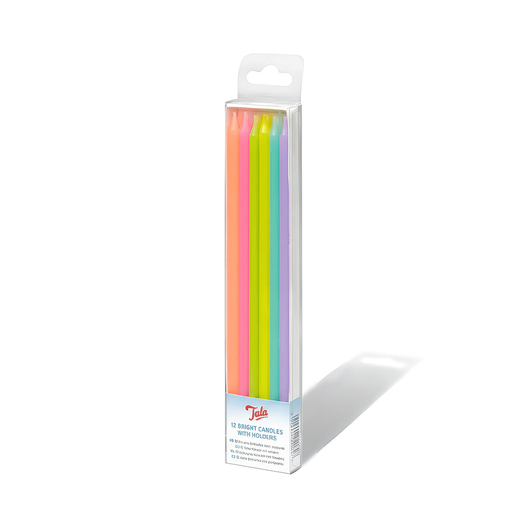 Tala 12 Neon Bright Birthday Candles With Holders Cake Party Supplies Fun