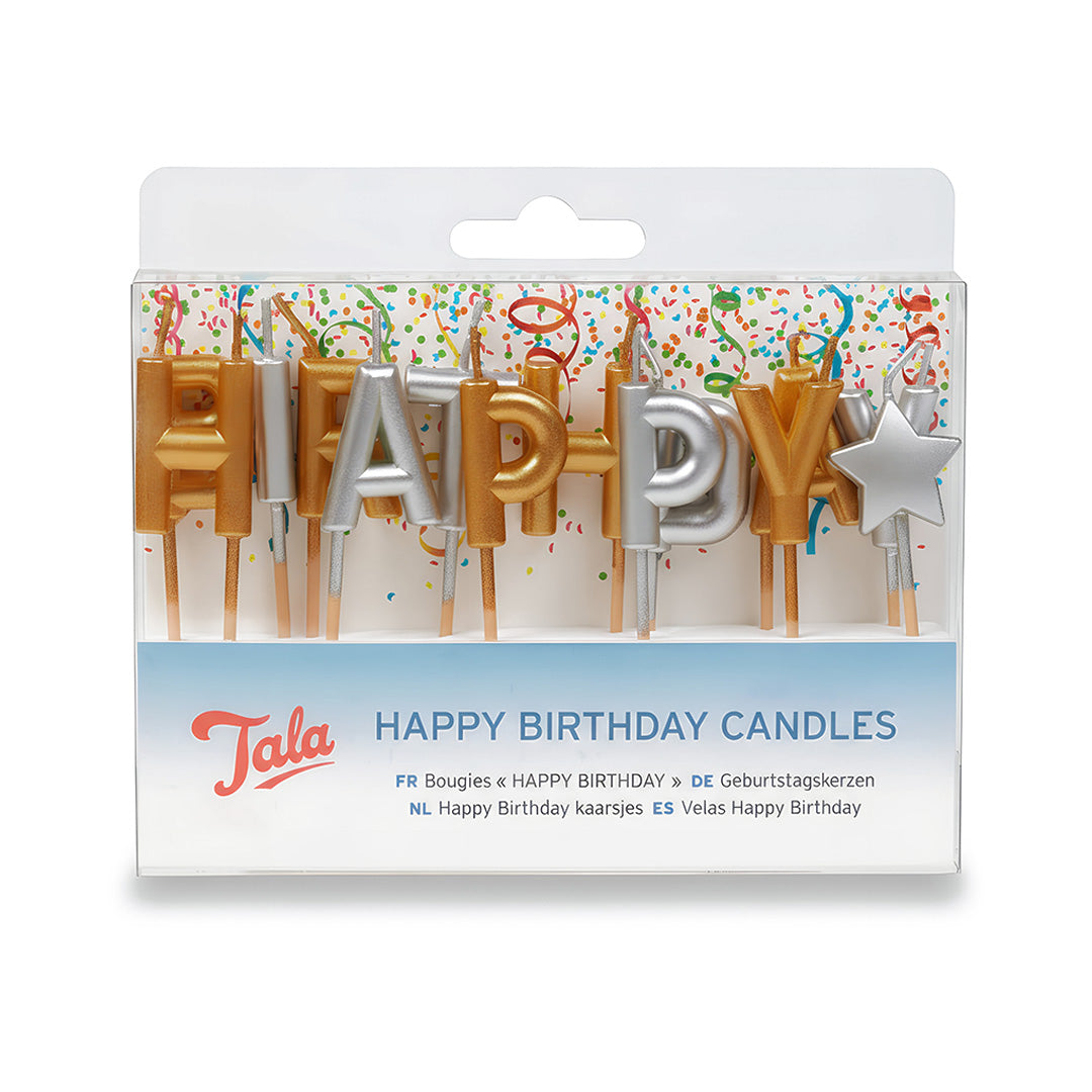 Tala Happy Birthday Candles Gold & Silver Cake Decorations Party Celebration