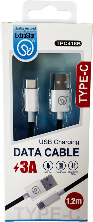 Extrastar Type C Charging Data Cable 1.2m Black