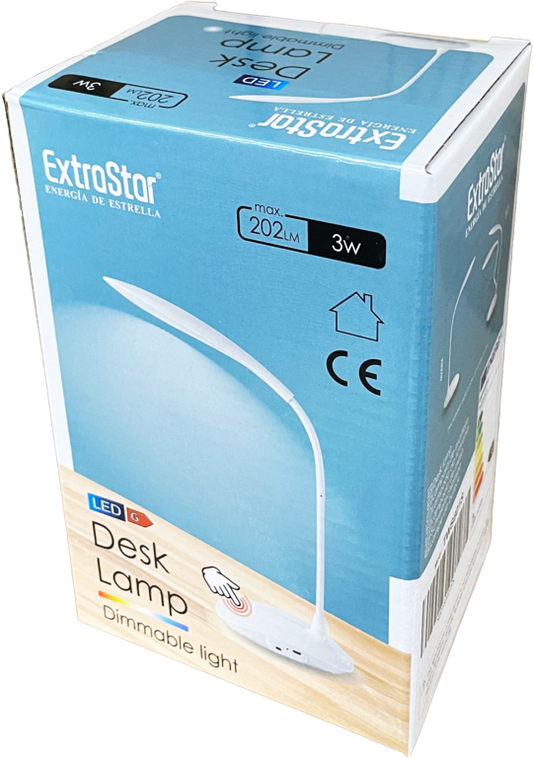 Extrastar Rechargable Dimmable Desk Lamp With Usb 3w White