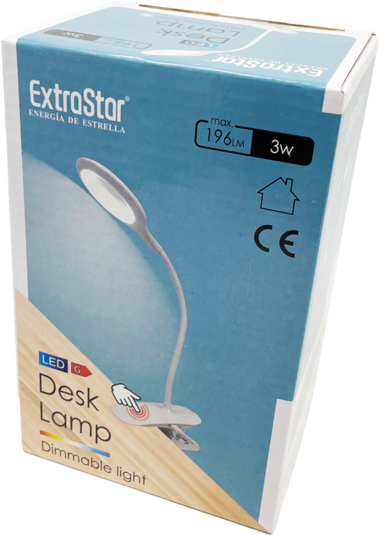 Extrastar Clip On Dimmable Desk Lamp With USB 3w White