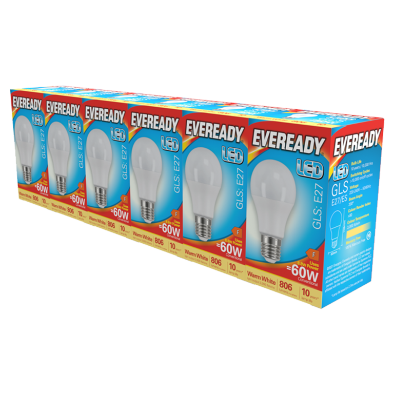 Eveready LED GLS ES E27 Pack 6 3000k/806lm