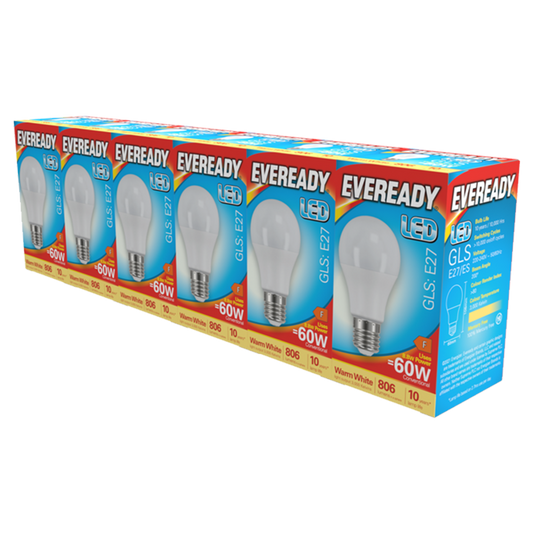Eveready LED GLS ES E27 Pack 6 3000k/806lm