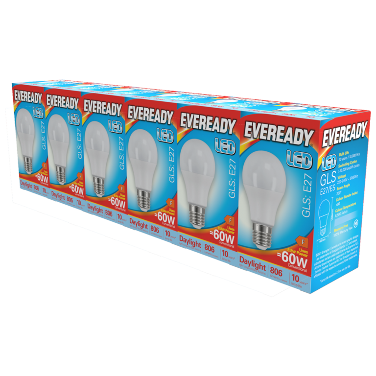 Eveready LED GLS ES E27 Pack 6 3000k/806lm