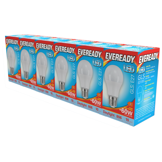 Eveready LED GLS ES E27 Pack 6 3000k/806lm