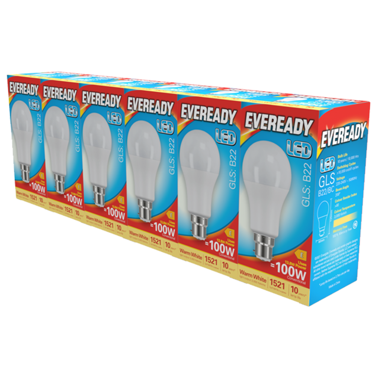Eveready LED GLS BC B22 Pack 6 3000k/1521lm