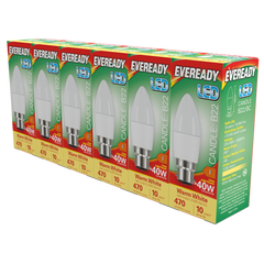 Eveready LED BC Candle B22 Pack 6 3000k/470lm