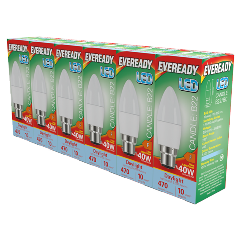 Eveready LED BC Candle B22 Pack 6 3000k/470lm