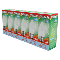 Eveready LED BC Candle B22 Pack 6 3000k/470lm