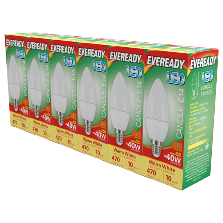 Eveready LED SES Candle E14 Pack 6 3000k/470lm