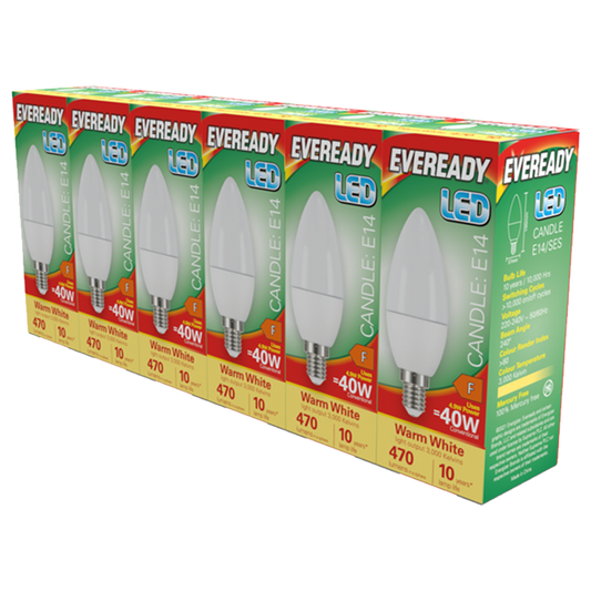 Eveready LED SES Candle E14 Pack 6 3000k/470lm