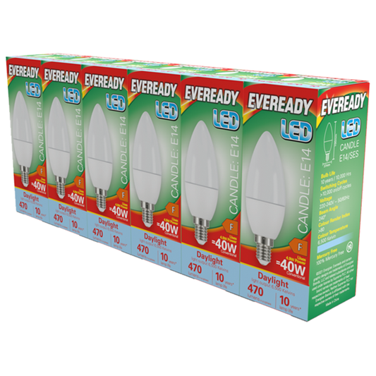 Eveready LED SES Candle E14 Pack 6 3000k/470lm
