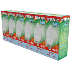 Eveready LED SES Candle E14 Pack 6 3000k/470lm