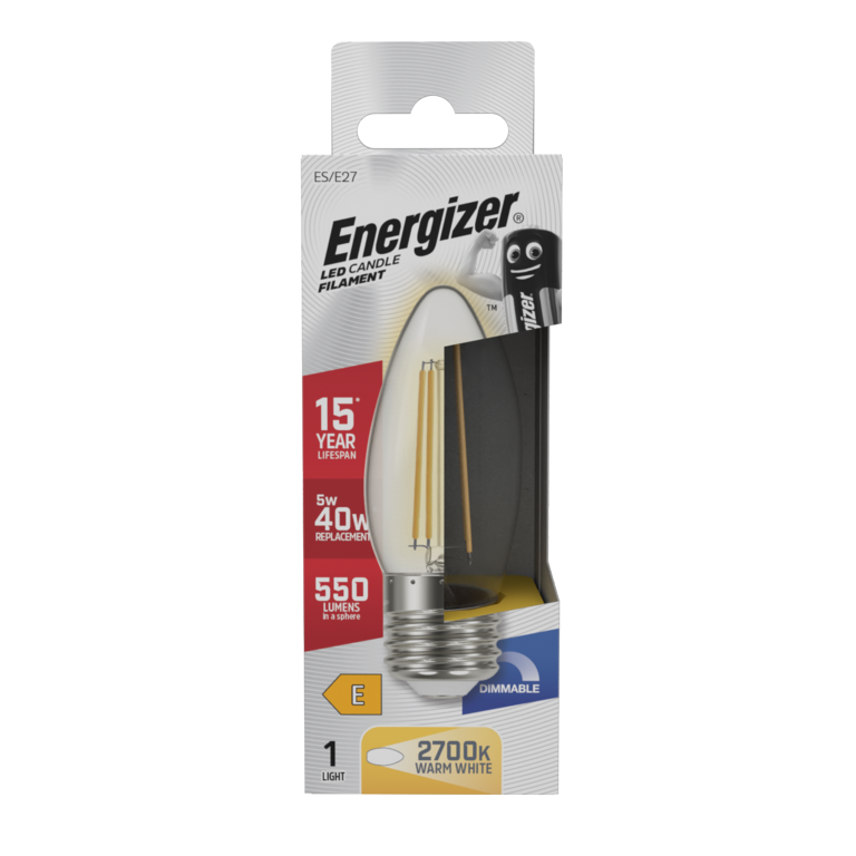 Energizer Filament LED Candle E27 Dimmable 5w 470lm