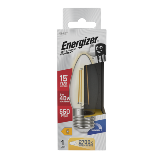 Energizer Filament LED Candle E27 Dimmable 5w 470lm
