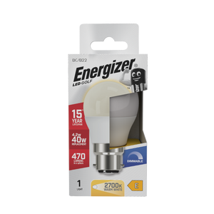 Energizer LED Golf 470lm Opal B22 Dimmable 4.2w