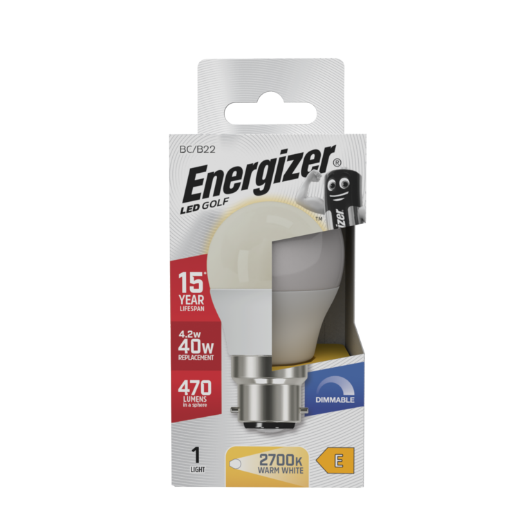 Energizer LED Golf 470lm Opal B22 Dimmable 4.2w