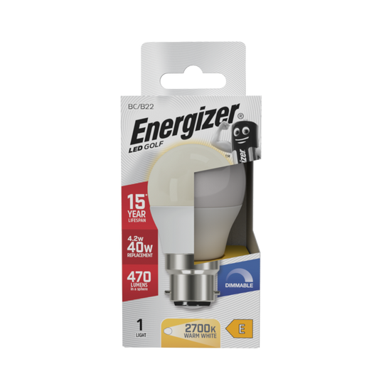 Energizer LED Golf 470lm Opal B22 Dimmable 4.2w