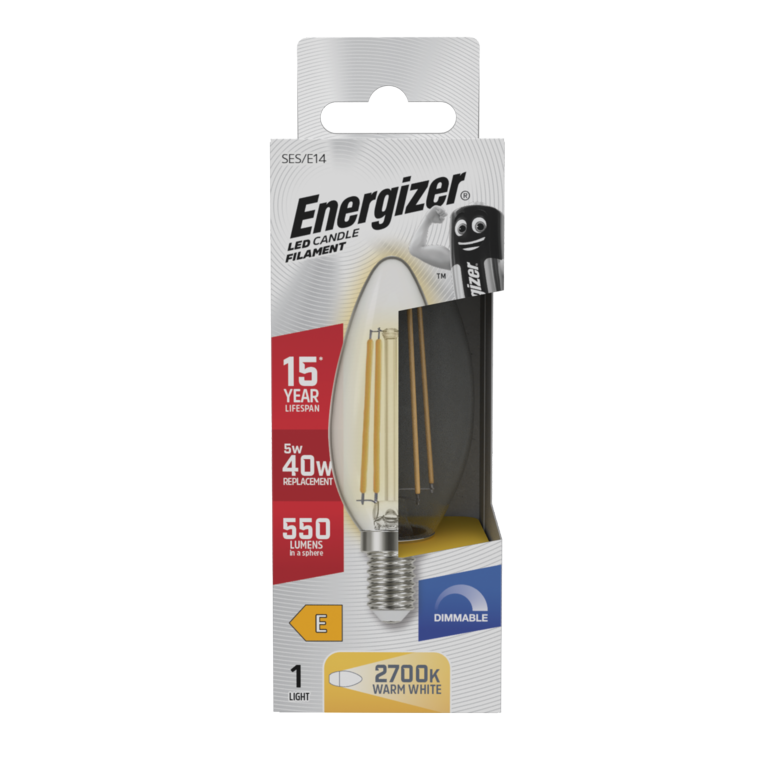 Energizer Filament LED Candle 2700k Dimmable 5w 470lm