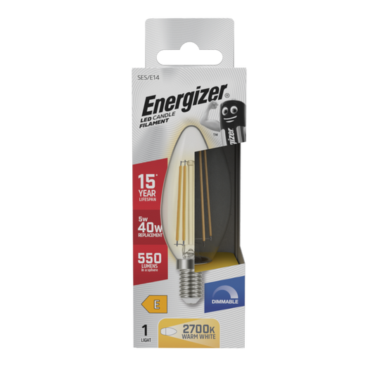 Energizer Filament LED Candle 2700k Dimmable 5w 470lm