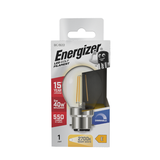 Energizer Filament LED Golf B22 Dimmable 5w 550lm 2700k