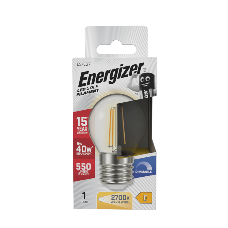 Energizer Filament LED Golf E27 Dimmable 5w 470lm 2700k